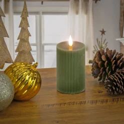 Sale National Tree Company 3 in. by 9 in. HGTV Home Collection Flameless Georgetown Pillar Candle, Dk Green