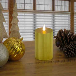 Sale National Tree Company 3 in. by 9 in. HGTV Home Collection Flameless Georgetown Pillar Candle, Gold
