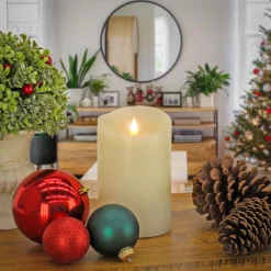 Clearance National Tree Company 4 in. by 6 in. HGTV Home Collection Flameless Heritage Pillar Candle, Ivory