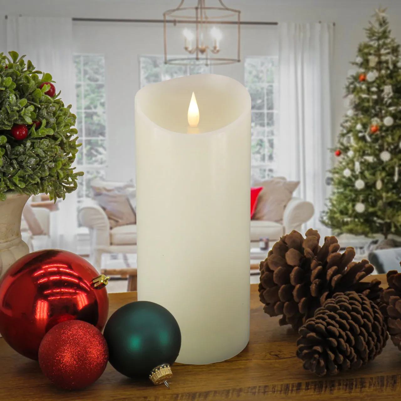 Hot National Tree Company 4 in. by 10 in. HGTV Home Collection Flameless Heritage Pillar Candle, Ivory