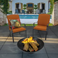 New National Tree Company 32 in. Cast Iron Outdoor Fire Pit Bowl with Black Screen Cover