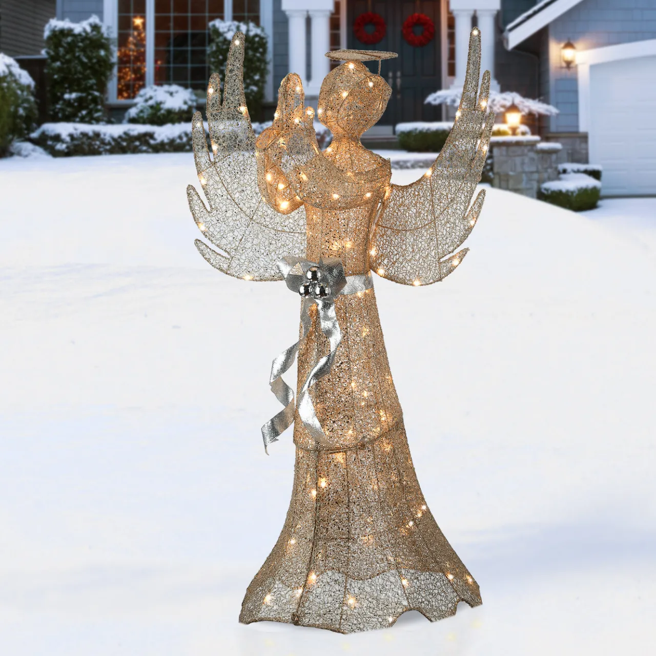 Hot National Tree Company 53 in. Champagne Gold Praying Angel with LED Lights