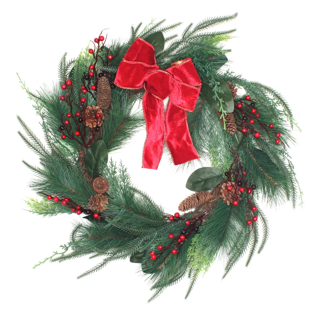 Hot National Tree Company 26 in. Christmas Mixed Pine Wreath with Red Bow