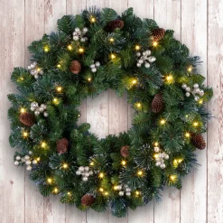 Discount National Tree Company 24 in. Crestwood Gold Spruce Wreath with Clear Lights