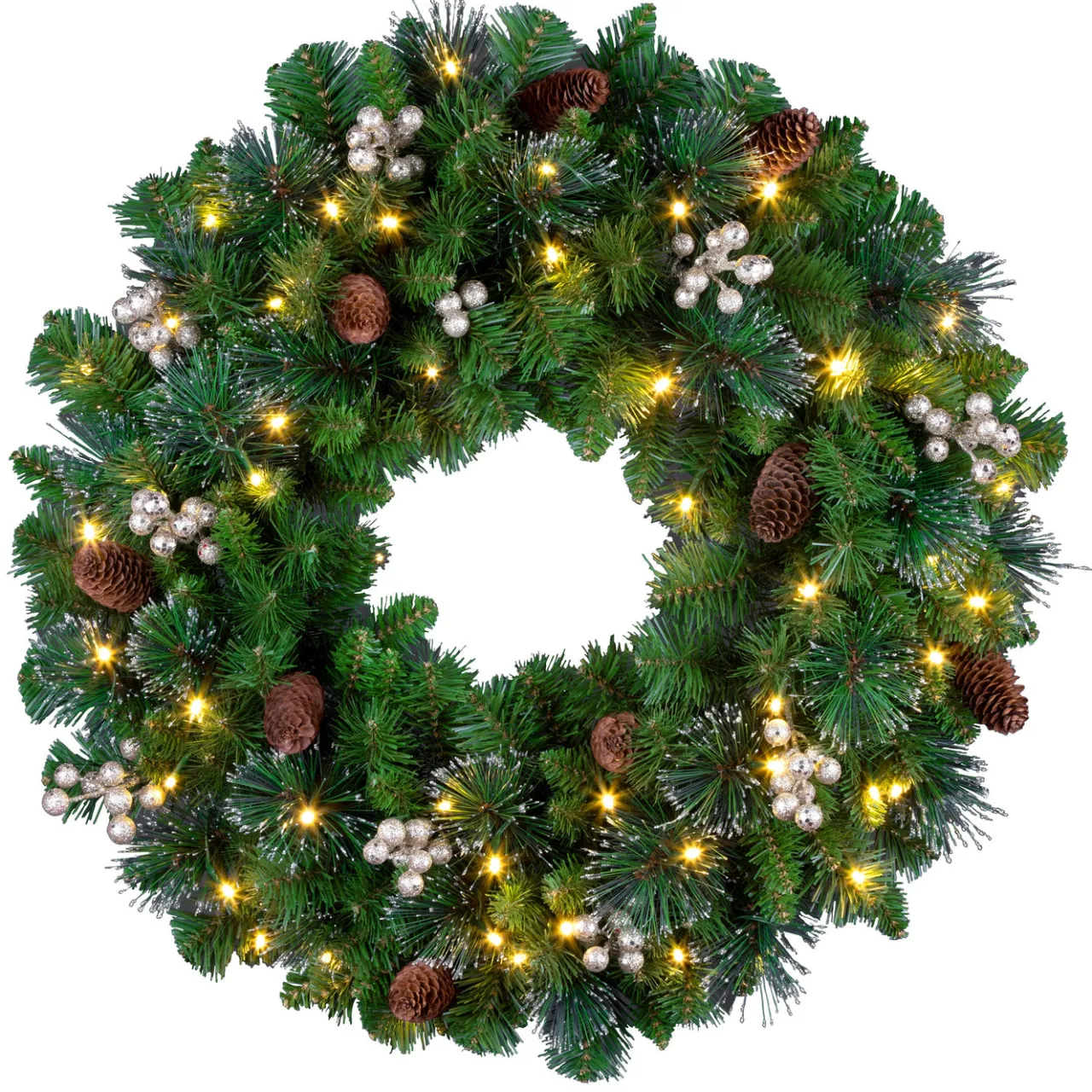 Discount National Tree Company 24 in. Crestwood Gold Spruce Wreath with Clear Lights