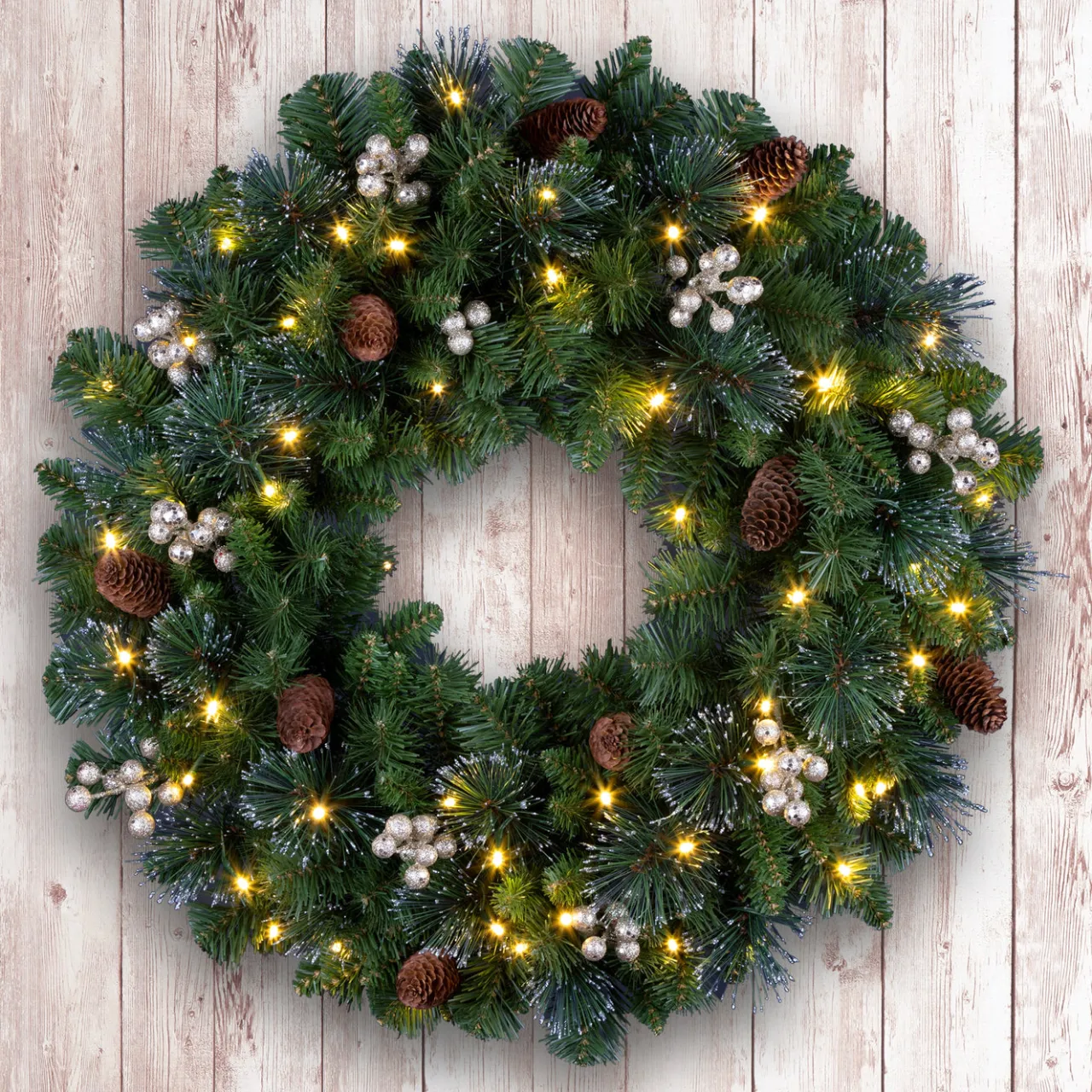 Discount National Tree Company 24 in. Crestwood Gold Spruce Wreath with Clear Lights