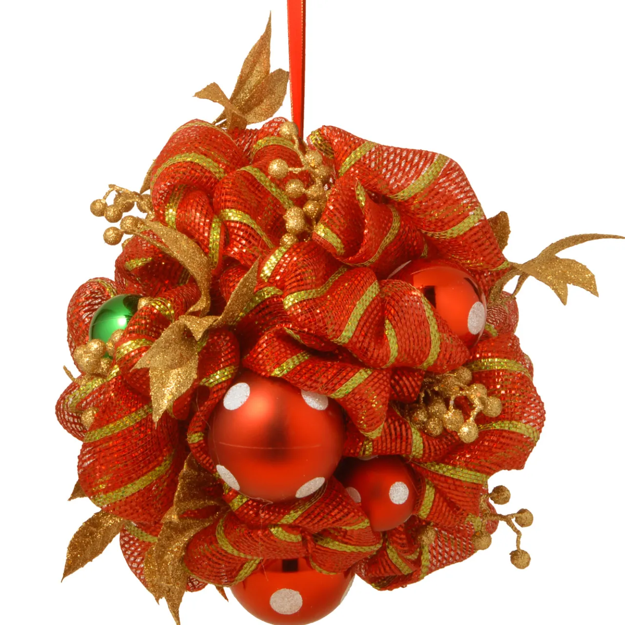 Outlet National Tree Company 16 in. Decorative Collection Striped Red Ribbon Kissing Ball