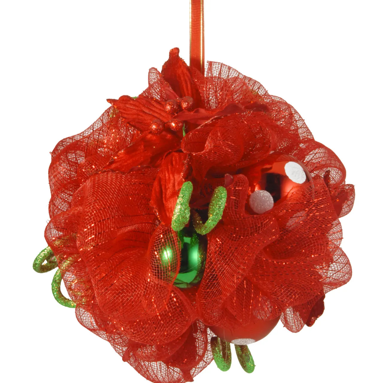 Outlet National Tree Company 12 in. Decorative Collection Red Ribbon Kissing Ball