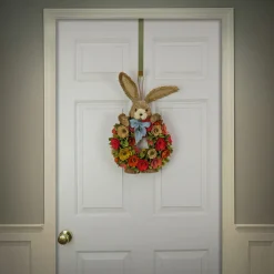Best National Tree Company 20 in. Easter Wreath Decorated with Red, Orange and Green Flower Blooms, Bunny Head and Feet