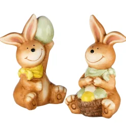 Best National Tree Company 7 in. Easter Bunnies Holding Eggs Table Decoration