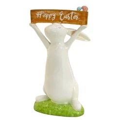 National Tree Company 11 in. Easter Bunny Figure Holding "Happy Easter" Sign Table Decoration