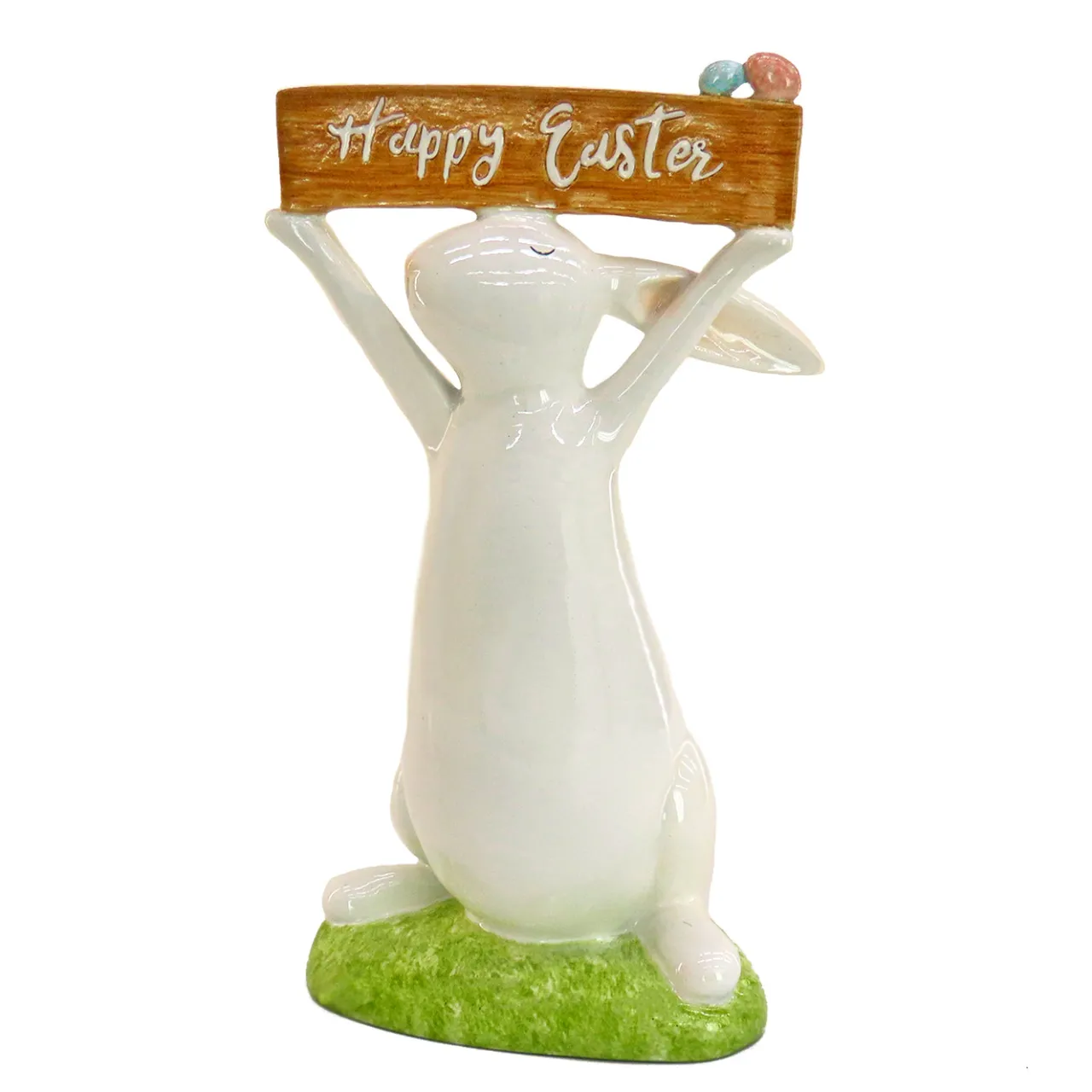 National Tree Company 11 in. Easter Bunny Figure Holding "Happy Easter" Sign Table Decoration