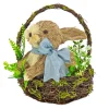 Online National Tree Company 10 in. Easter Bunny with Blue Bow in Floral Basket Table Decoration