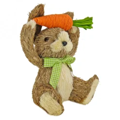 New National Tree Company 9 in. Easter Bunny with Carrot Table Decoration Decorated with Checkered Green Bow
