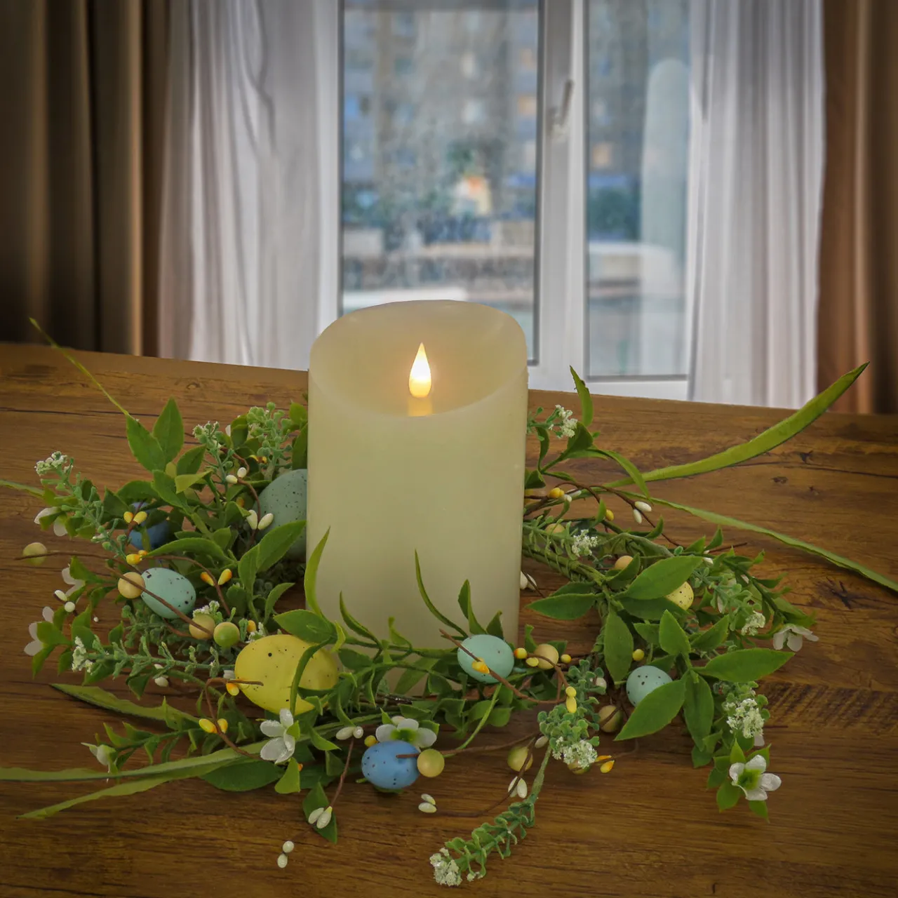 Outlet National Tree Company 6 in. Easter Candle Ring Decorated with Pastel Eggs and Mini Flowers