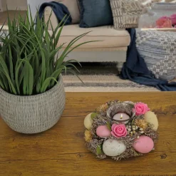 Sale National Tree Company 7 in. Easter Candleholder Table Decoration Decorated with Pastel Eggs and Flower Blooms