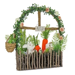 Best National Tree Company 19 in. Easter Window Garden Pane Decoration Decorated with Bunnies, Carrots, Flower Blooms