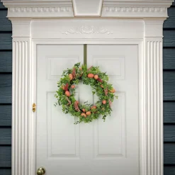 Sale National Tree Company 22 in. Easter Wreath Decorated with Pink Pastel Eggs, Pink Flowers, Leafy Greens