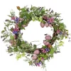 Hot National Tree Company 22 in. Easter Wreath Decorated with Purple Pastel Eggs, Pink Flowers, Leafy Greens