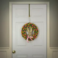 Hot National Tree Company 16 in. Easter Wreath Decorated with Colorful Flower Blooms, Bunny Head