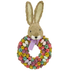 Best National Tree Company 24 in. Easter Wreath Decorated with Colorful Flower Blooms, Pastel Eggs, Bunny Head