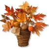 Discount National Tree Company 16 in. Fall Flowers in Wicker Basket with Pumpkins, Gourds, Berry Clusters, Burlap, Maple Leaves