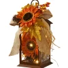 Hot National Tree Company 12 in. Fall Lantern with LED Lights, Filled with Sunflower Blooms, Leaves, Pinecones, Berry Clusters