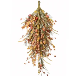 Hot National Tree Company 30 in. Fall Teardrop Decoration with Seed Stalks, Straw Fronds, Assorted Leaves