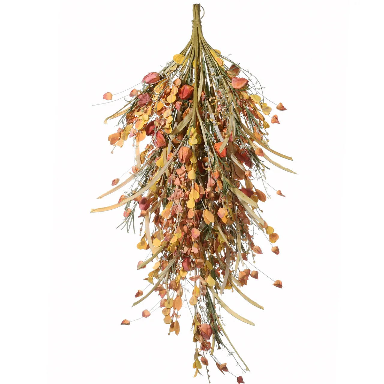 Hot National Tree Company 30 in. Fall Teardrop Decoration with Seed Stalks, Straw Fronds, Assorted Leaves
