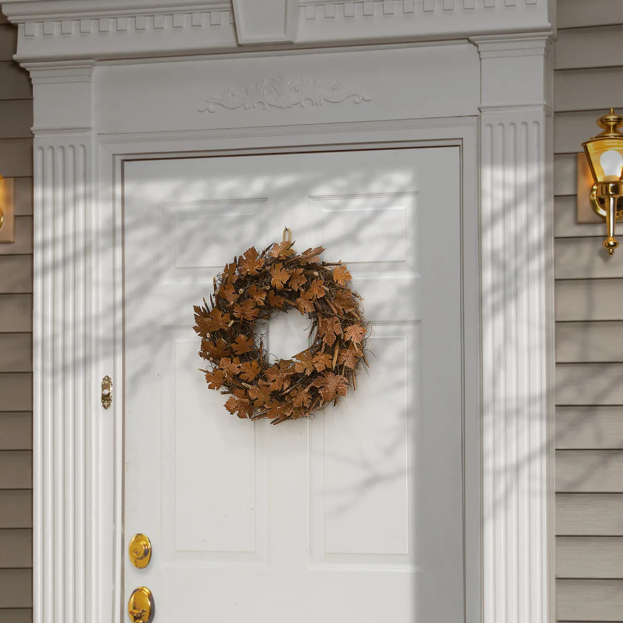 Outlet National Tree Company 18 in. Fall Wreath with Brown Maple Leaves
