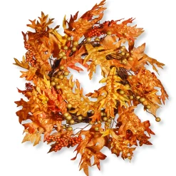 Outlet National Tree Company 24 in. Fall Wreath with Maple Leaves, Berry Clusters