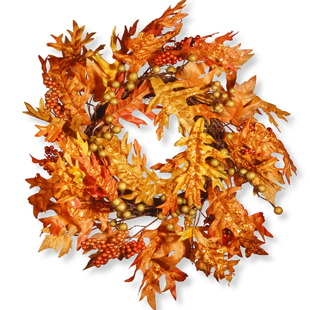 Outlet National Tree Company 24 in. Fall Wreath with Maple Leaves, Berry Clusters