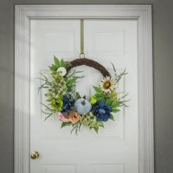 Best National Tree Company 22 in. Fall Wreath with Mixed Leaves, Hydrangea, Peony and Pumpkin