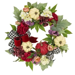 Online National Tree Company 22 in. Fall Wreath with Peony, Pumpkin and Bow