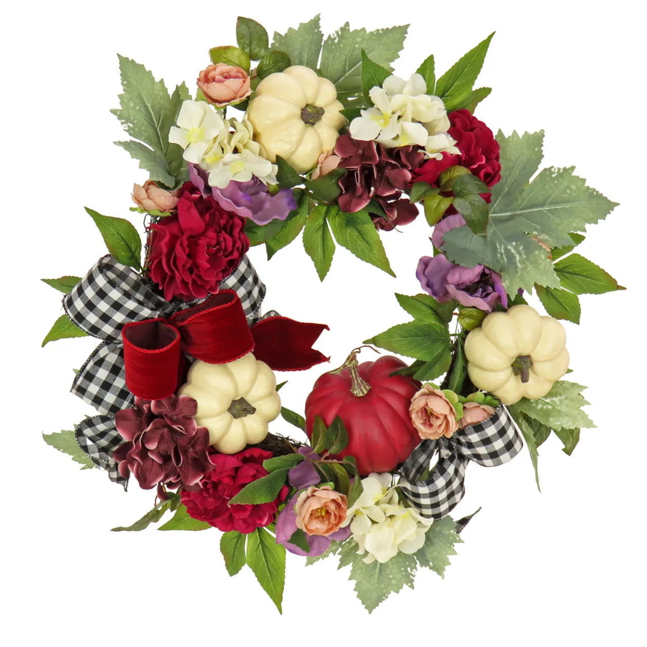 Online National Tree Company 22 in. Fall Wreath with Peony, Pumpkin and Bow
