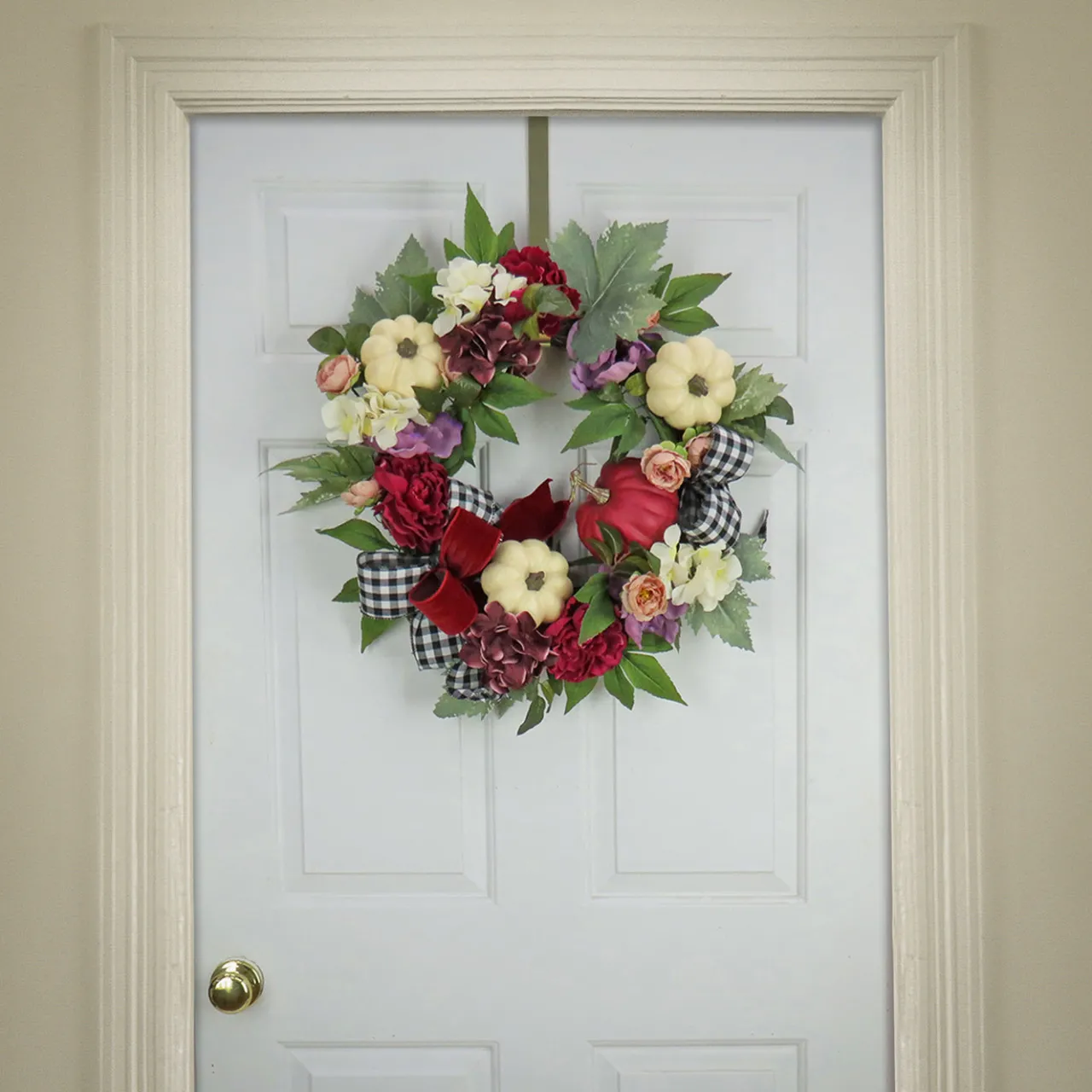 Online National Tree Company 22 in. Fall Wreath with Peony, Pumpkin and Bow