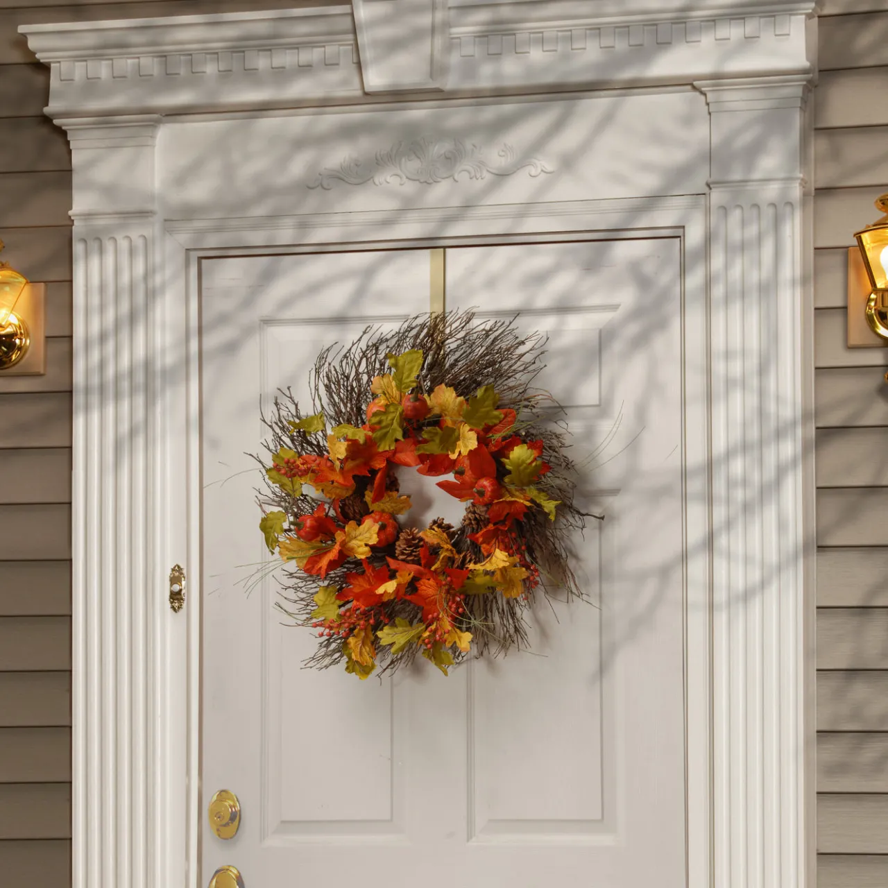 Sale National Tree Company 26 in. Fall Wreath with Pumpkins, Pinecones, Berry Clusters, Assorted Leaves