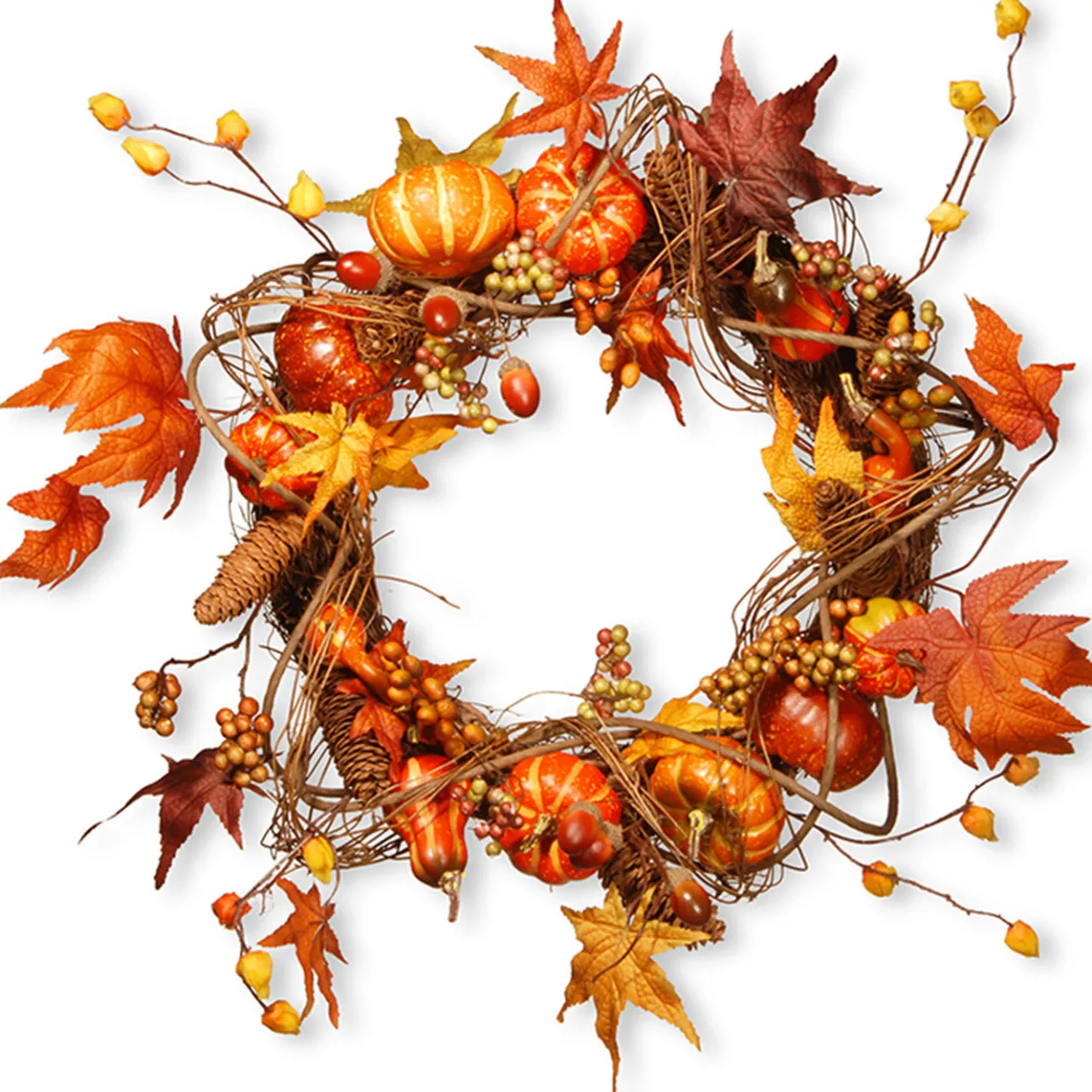 Discount National Tree Company 21 in. Fall Wreath with Pumpkins, Gourds, Pinecones, Berry Clusters, Maple Leaves