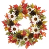 Clearance National Tree Company 32 in. Fall Wreath with Pumpkin Gourds, Pine Cones, Maple Leaves, Sunflower Blooms