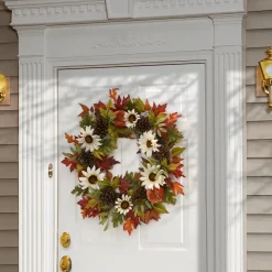 Clearance National Tree Company 32 in. Fall Wreath with Pumpkin Gourds, Pine Cones, Maple Leaves, Sunflower Blooms