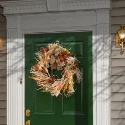 New National Tree Company 24 in. Fall Wreath with Raffia Leaves, Corn Cobs, Berry Clusters