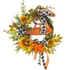National Tree Company 26 in. Fall Wreath with Sunflowers, Twig, Car and Bow