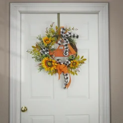 National Tree Company 26 in. Fall Wreath with Sunflowers, Twig, Car and Bow