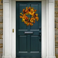 Clearance National Tree Company 24 in. Fall Wreath with Sunflowers, Pinecones, Berry Clusters, Corncobs, Maple Leaves