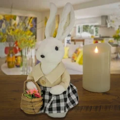 Outlet National Tree Company 12 in. Fluffy Female Bunny Holding Flower Basket Table Decoration