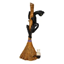 New National Tree Company 21 in. Halloween Black Cat with a Broom Tabletop Decoration