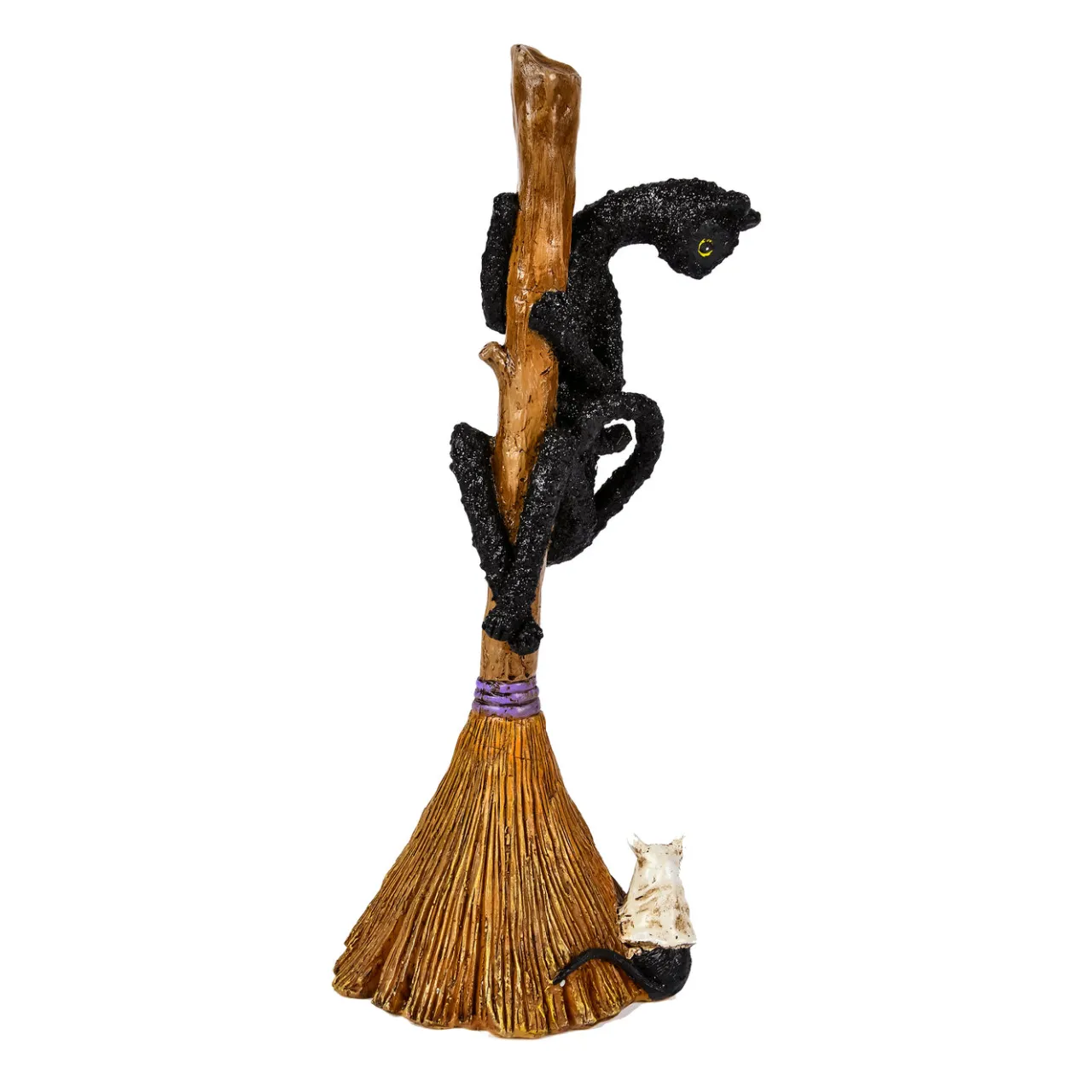 New National Tree Company 21 in. Halloween Black Cat with a Broom Tabletop Decoration