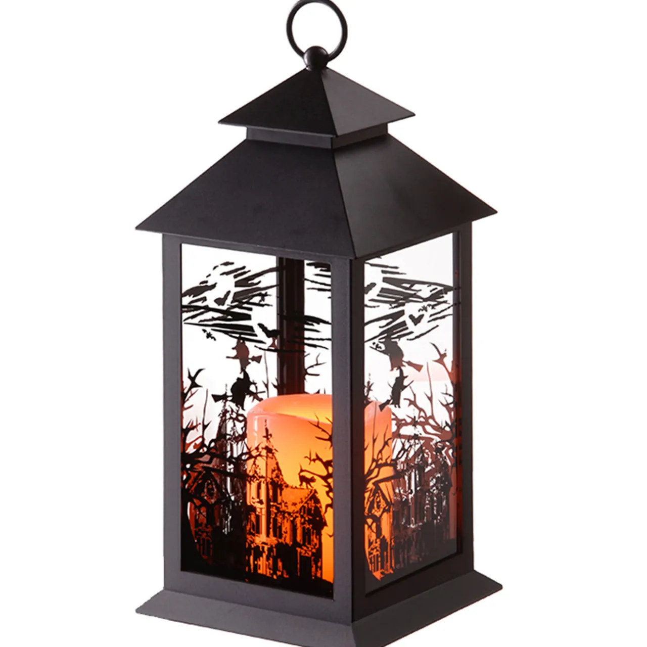 Clearance National Tree Company 12 in. Halloween Carved Images of Witches Haunted House Lantern with LED Lights