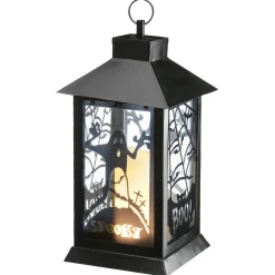 Clearance National Tree Company 16 in. Halloween Carved Images of Ghosts and Cobwebs Lantern with LED Lights
