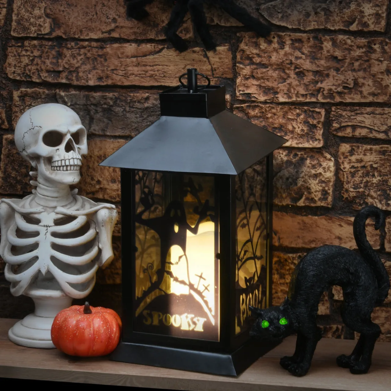 Clearance National Tree Company 16 in. Halloween Carved Images of Ghosts and Cobwebs Lantern with LED Lights